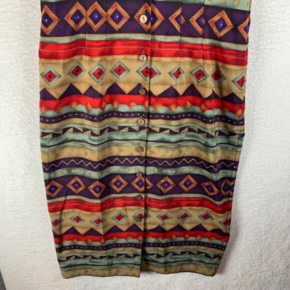 VTG J. Stevens by Carol Escritor Women's Aztec Print‎ Button Front Shirt Dress 6 - Picture 3 of 14
